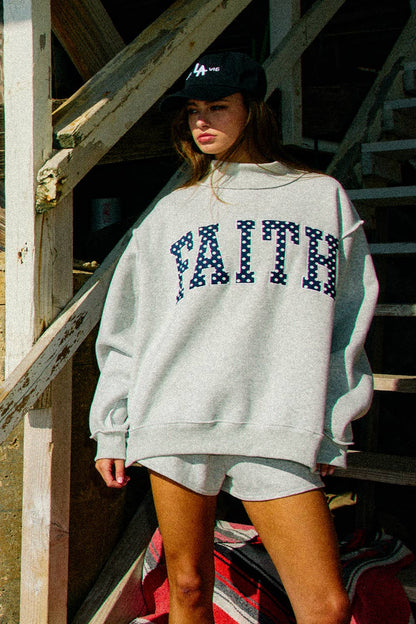 FAITH Embroidered Polka-Dot Mock Neck Sweatshirt PRE ORDER APRIL ADDED FOR SMALL