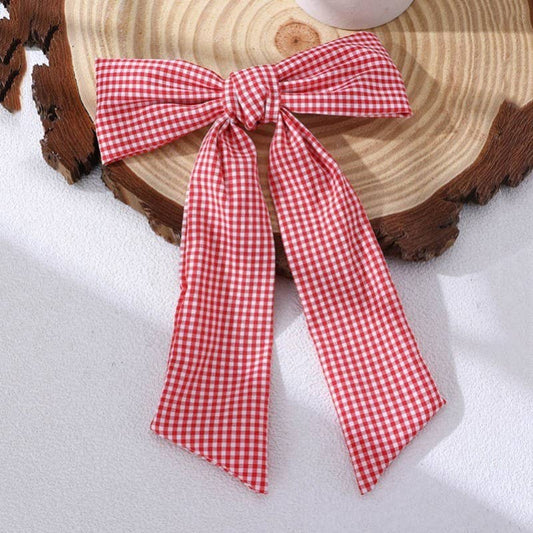 PRETTY ORGANZA CHECKER BOW RIBBON HAIR CLIP