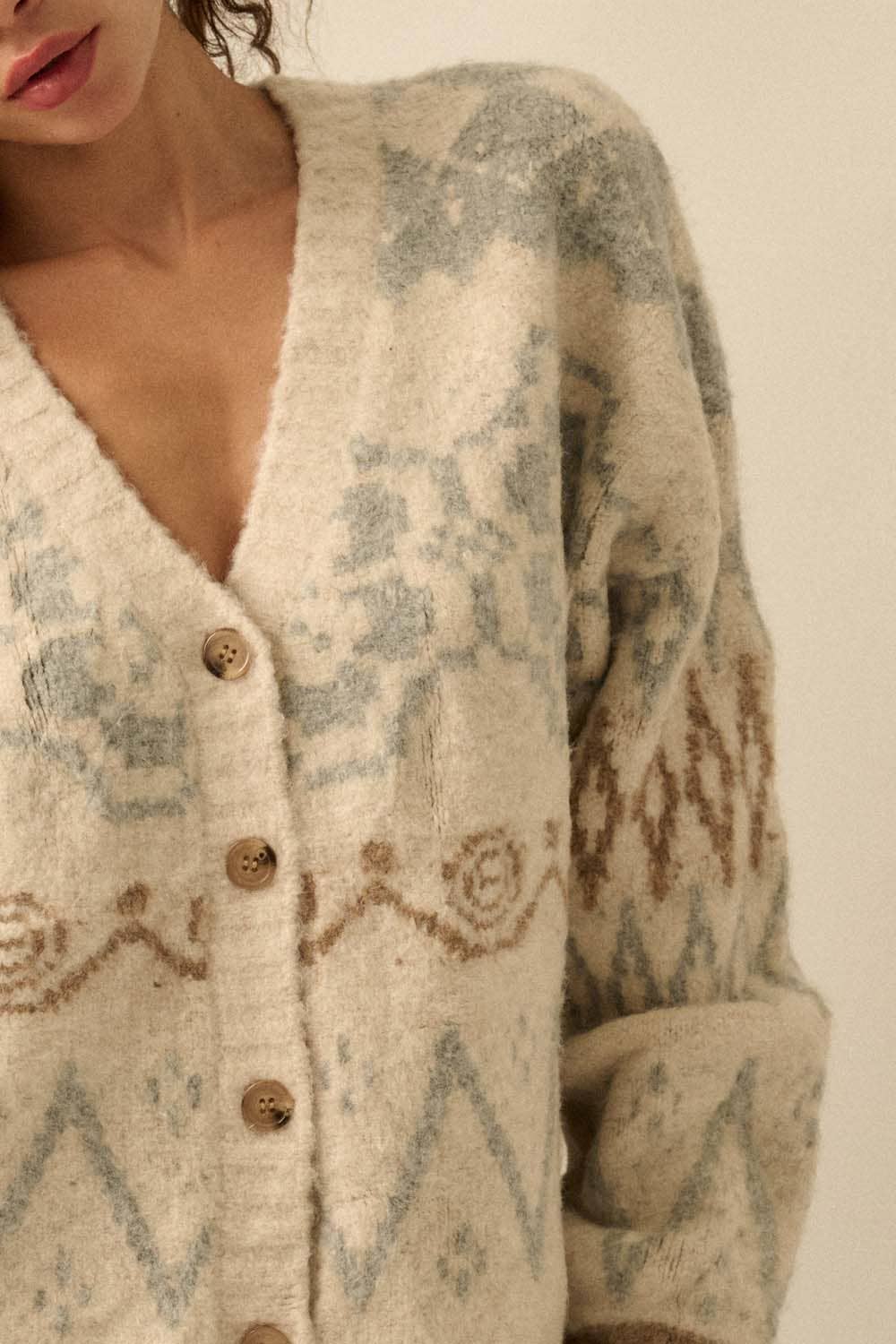 Hearts Aglow Brushed Alpine-Knit Button-Front Cardigan