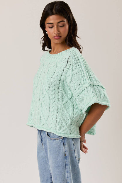 AMELIE ROUND NECK SHORT SLEEVE KNIT SWEATER TOP