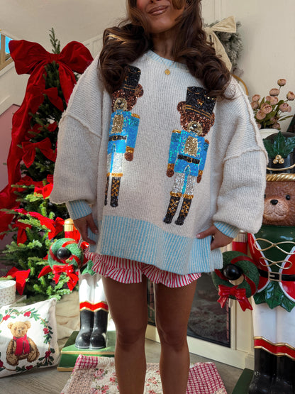 Teddy Bear Nutcracker Sweater (Blue)