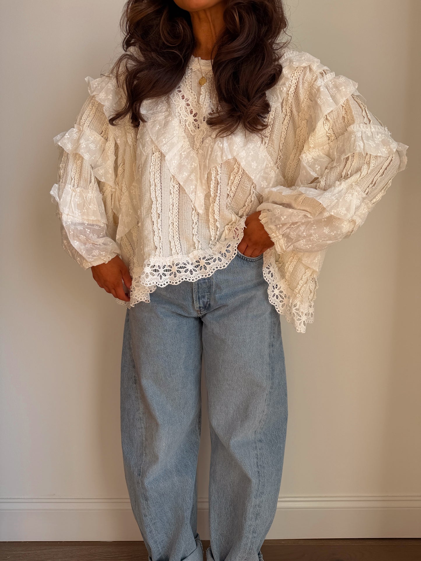 All In The Details Blouse (Cream & Ice Blue)