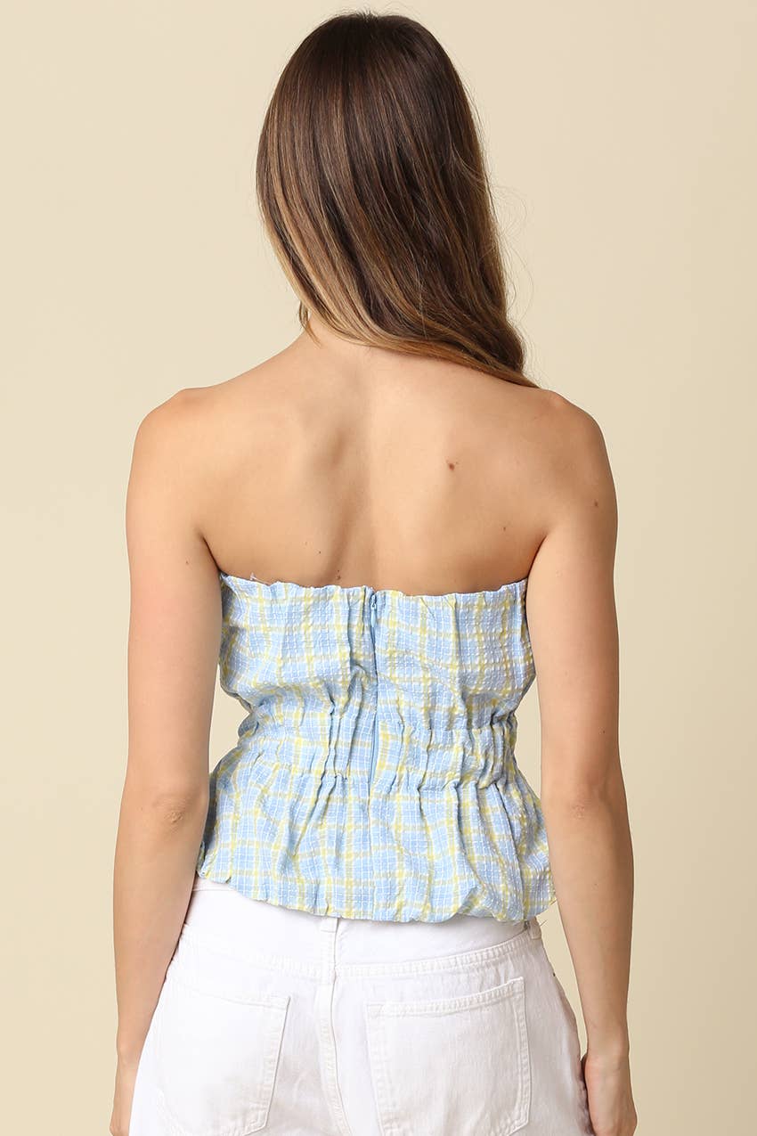 Blueberry 🍋 Gingham Strapless Bubble Top