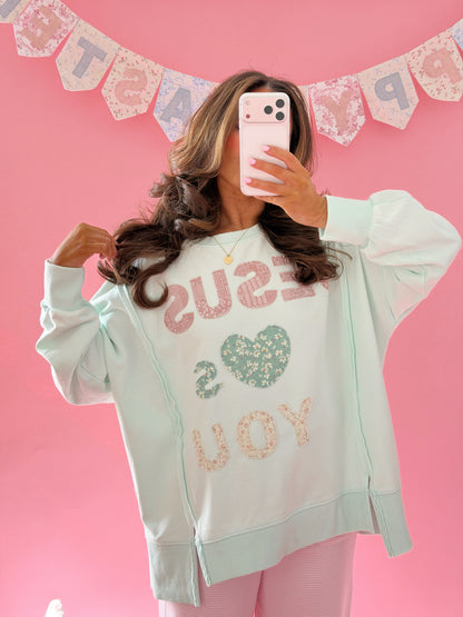 JESUS LOVES YOU PATCHWORK mint