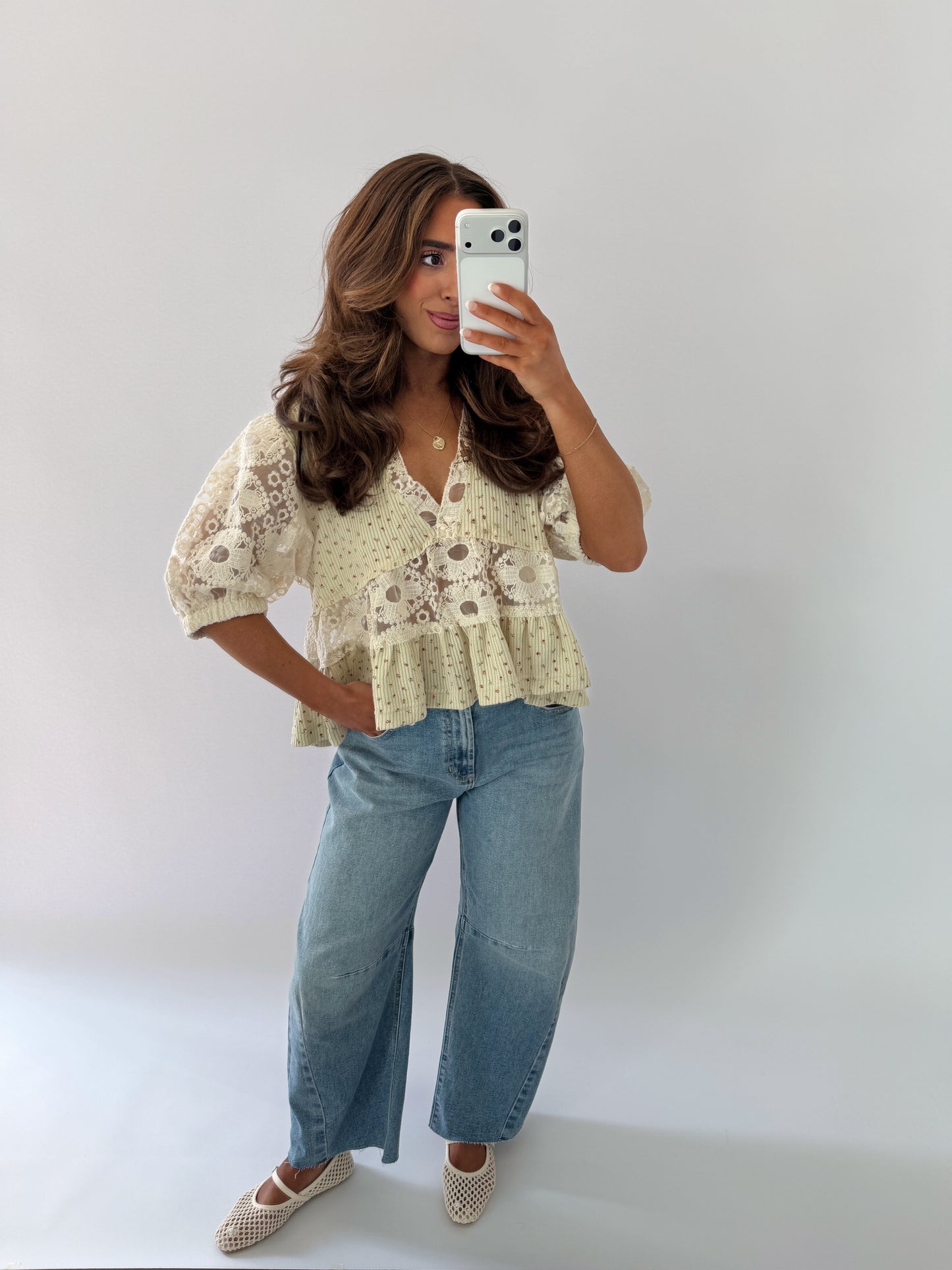Sage Floral Garden Puff Sleeve Top RESTOCK