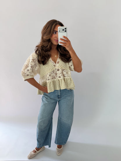 Sage Floral Garden Puff Sleeve Top RESTOCK