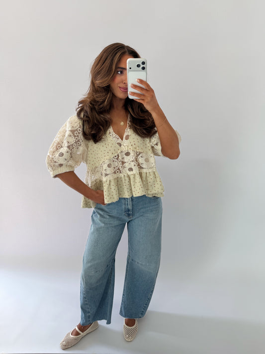 Sage Floral Garden Puff Sleeve Top RESTOCK