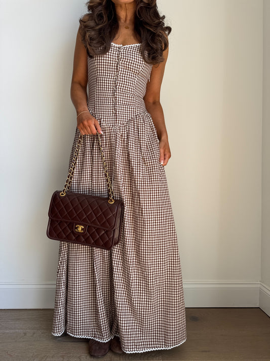 Caramel Crème Gingham Maxi in Cocoa