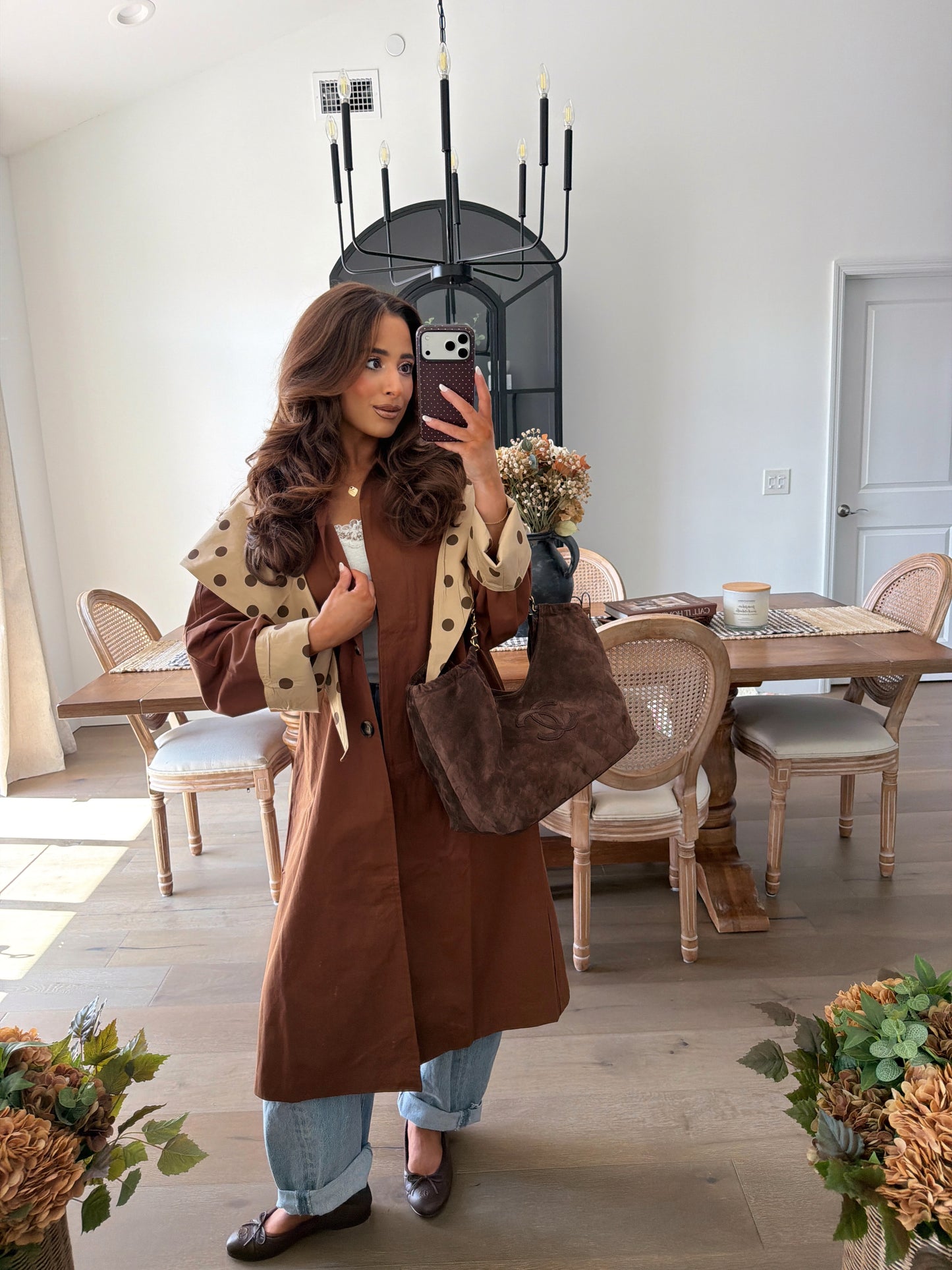 Mocha Dot Trench Coat