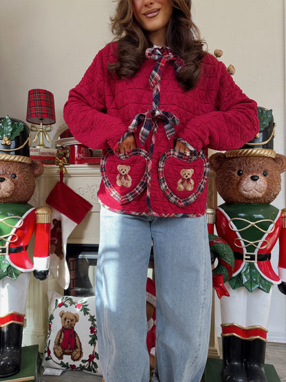 Mistletoe BURGUNDY Teddy Bow Plaid Cardigan PRE-ORDER ADDED End of NOVEMBER