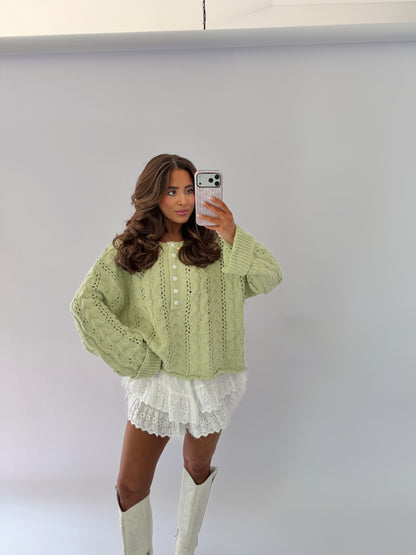 SPRING GARDEN CABLE KNIT SWEATER TOP (Sage) RESTOCK
