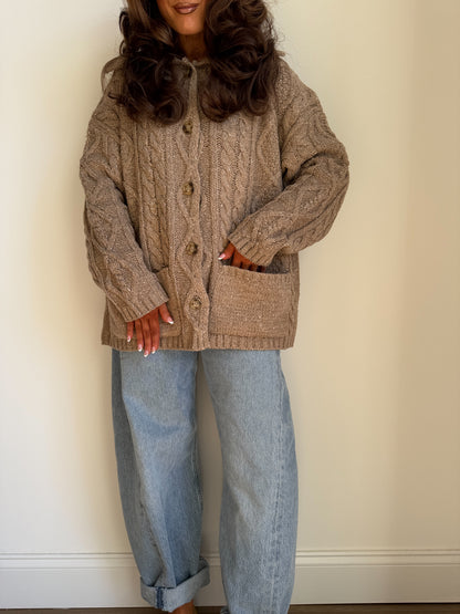 Cozy By The Fire Beige Knit Cardigan