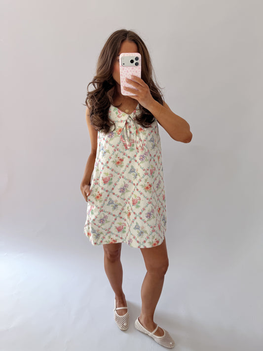 Paradise In Petals Peter Pan Collar Mini  Denim Dress