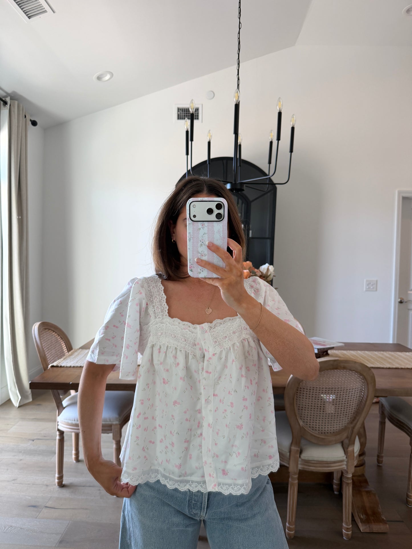Small cotton pink floral top NEW