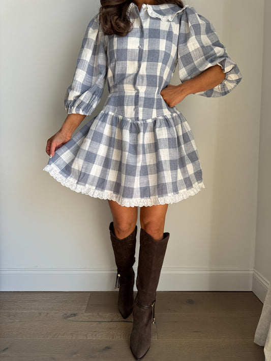 Orchard Elegance Gingham Mini Dress