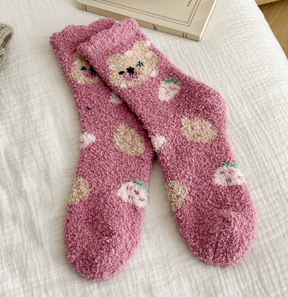 Assorted Fuzzy Cozy Bear Strawberry Socks for Women