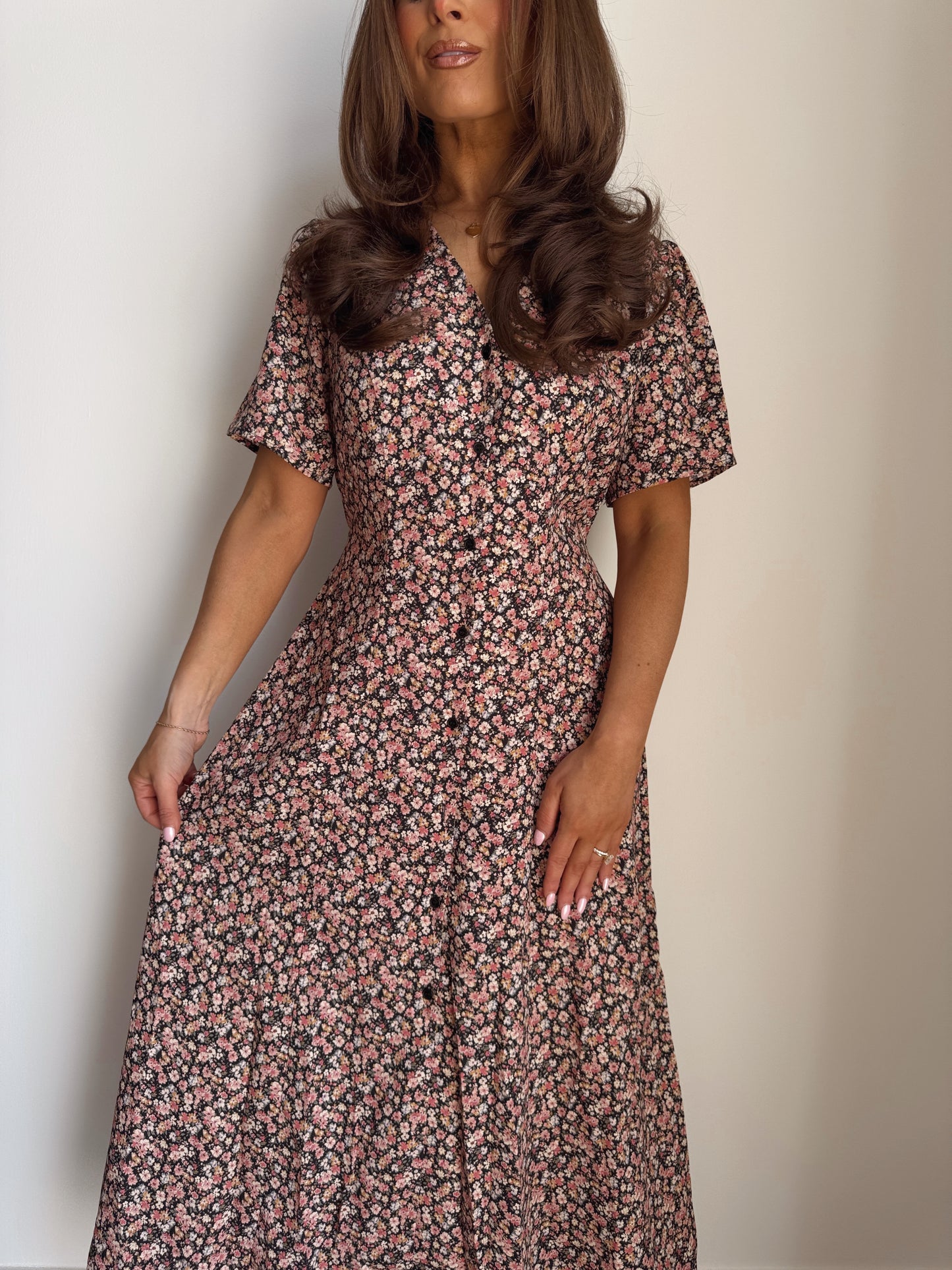 Vintage Floral Tie Midi Dress