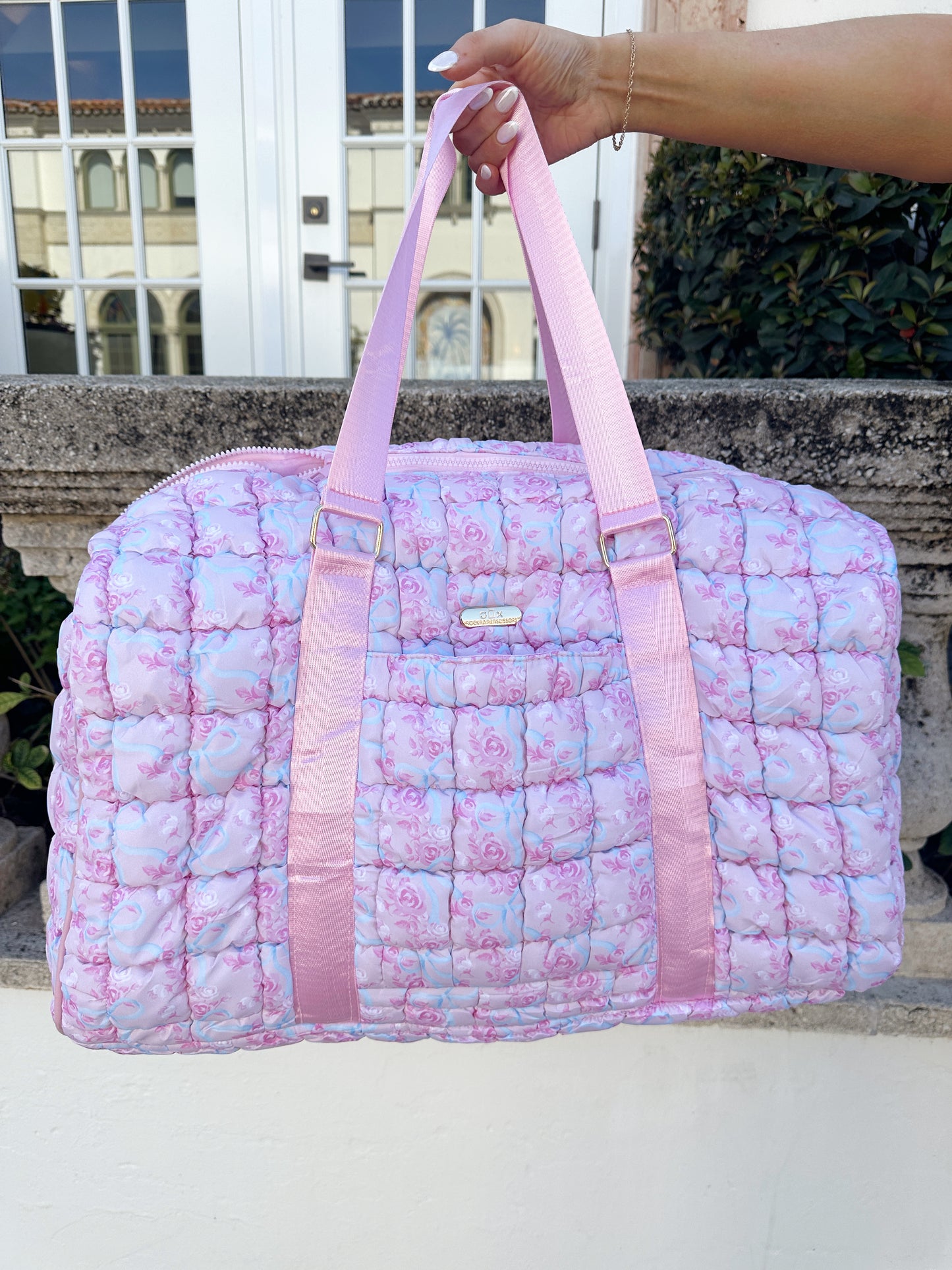 Ever After Floral & Bow Pink Duffle ( Pre- Order 2/28)