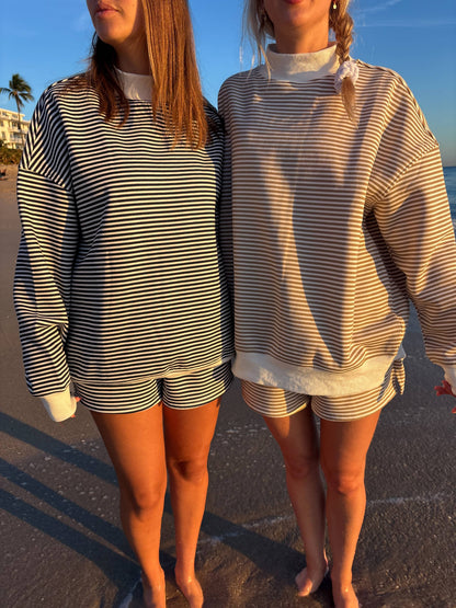 Brown mocha striped Mockneck