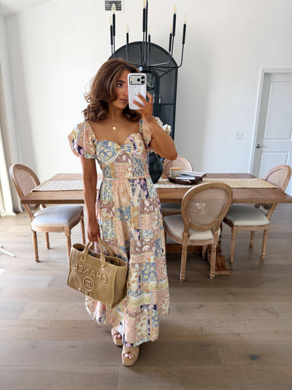 Berry Quilt Babydoll Midi Dress