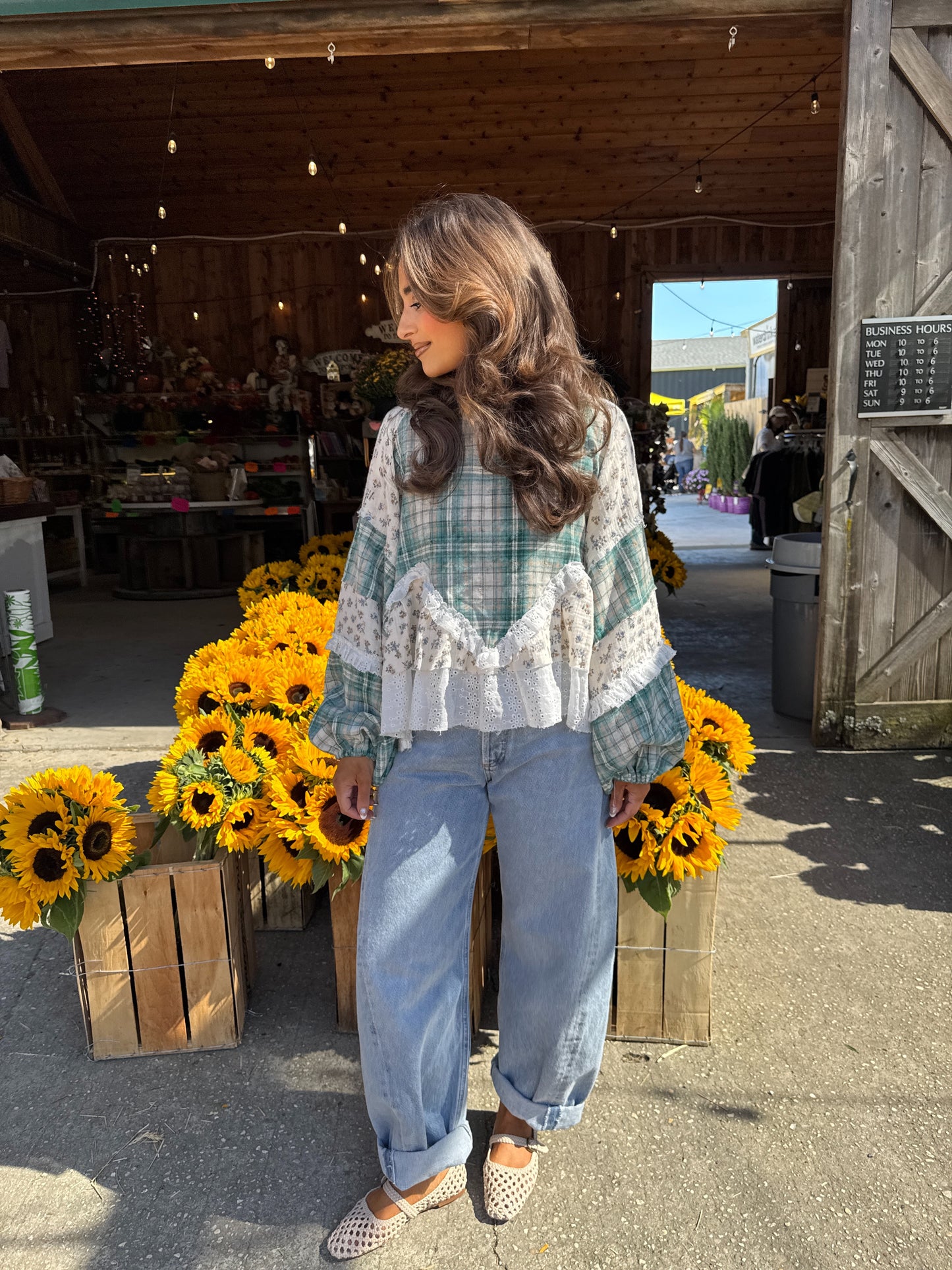 Willow Patch Plaid Ruffle Top with Balloon Sleeves PRE ORDER ADDED