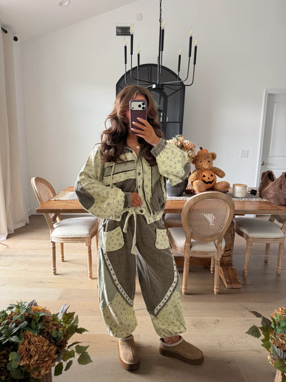 Cottage Shabby Chic Vintage Sage Floral  Jogger EARLY ACCESS