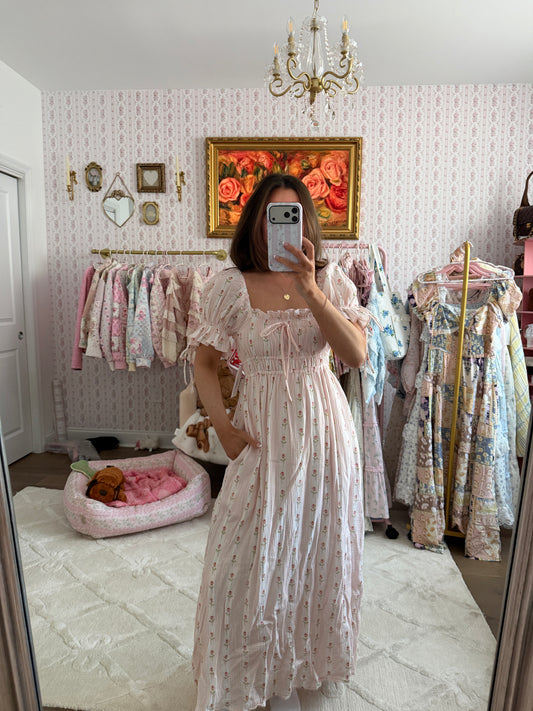 Pink Cotton Puff Sleeve Dress XS