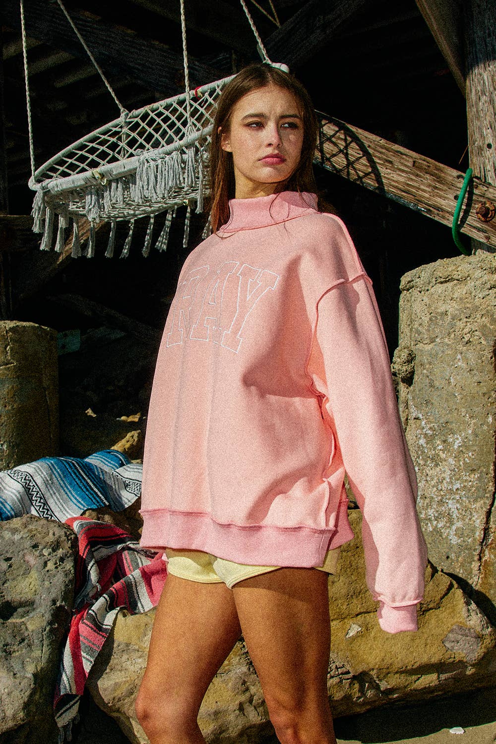 -PRAY  Embroidered Mock Neck Sweatshirt