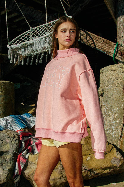 -PRAY  Embroidered Mock Neck Sweatshirt