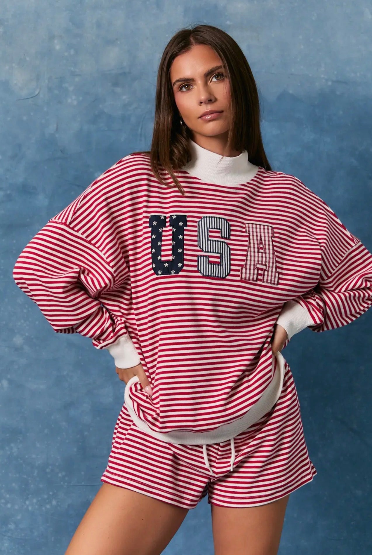 Red, White & Bloom Striped Set