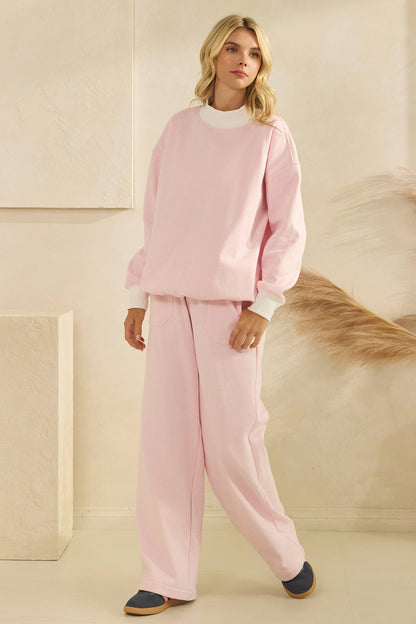 Mock neck striped Sweatshirt top (Strawberry)