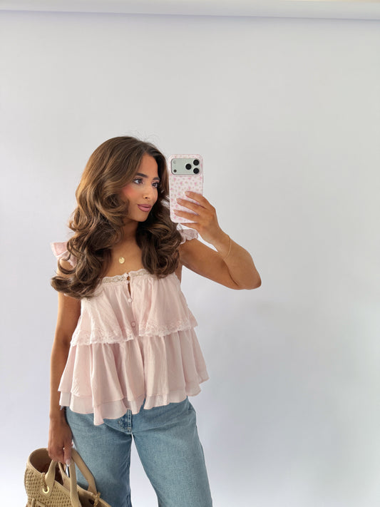 Ruffled Vintage Top (Ballet Pink)