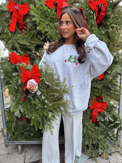 EMBROIDERED GRINCH HEART Crewneck 🎄❤️