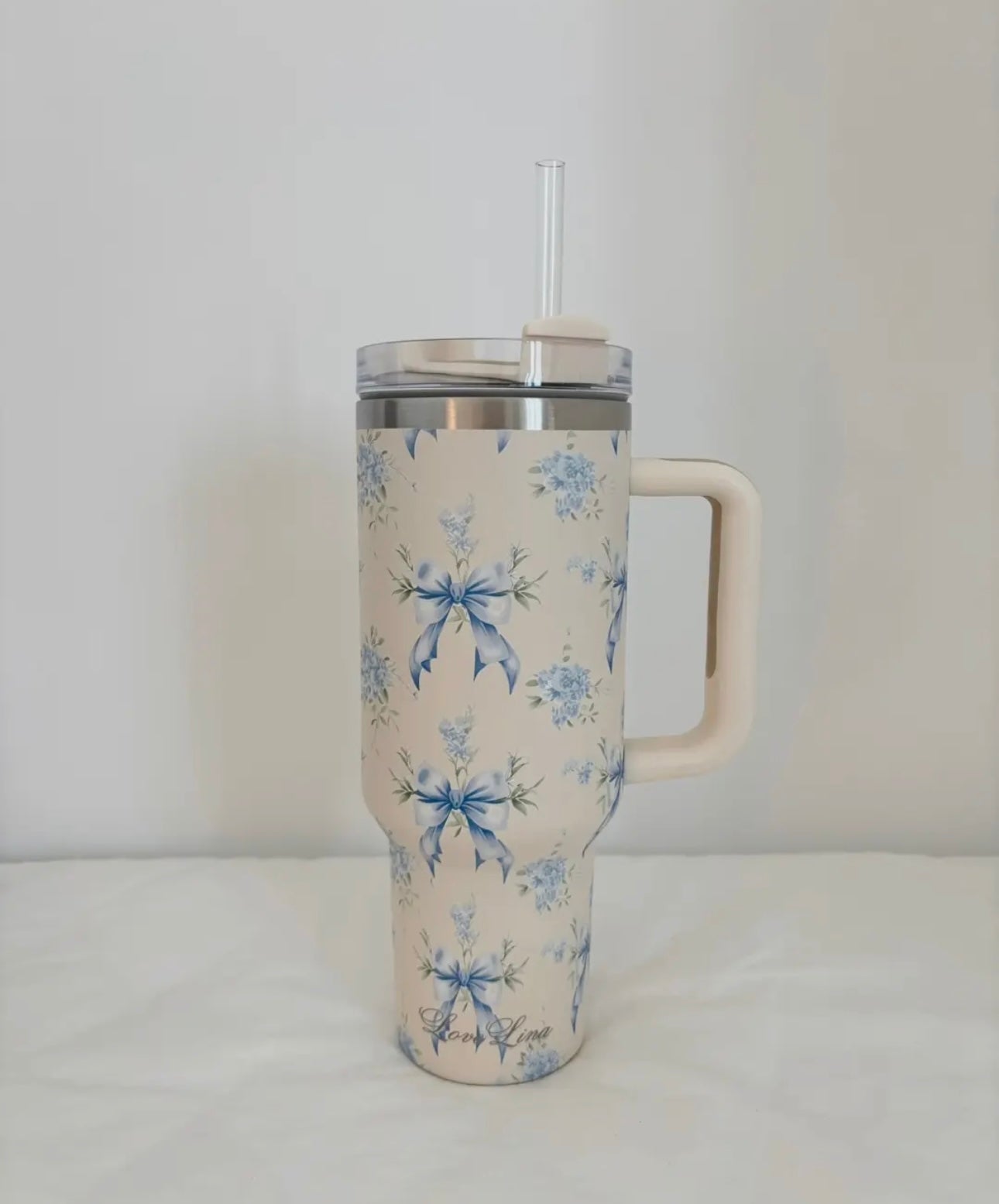 Shabby Chic Tumbler (Blue Bow)
