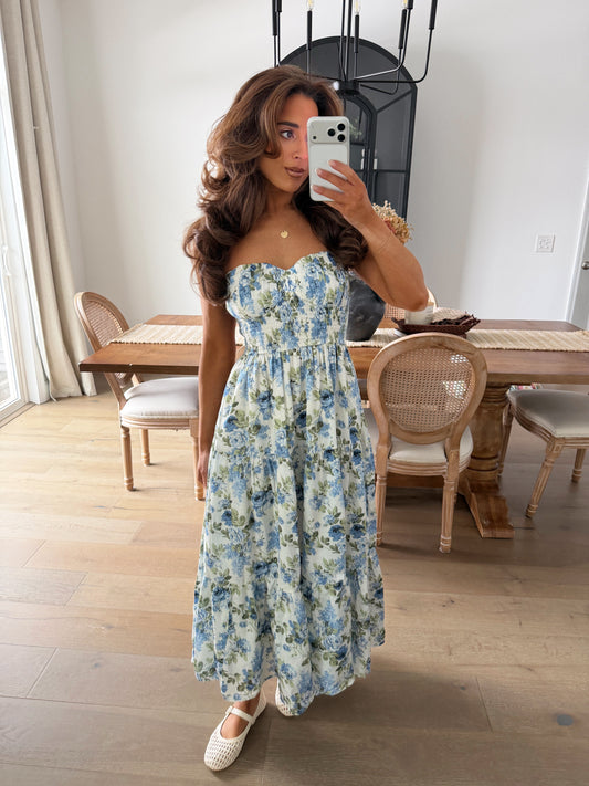 Blue & Cream Midi Dress RESTOCK