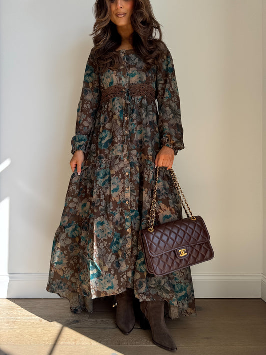 Autumn Falling Leaves Maxi Dress