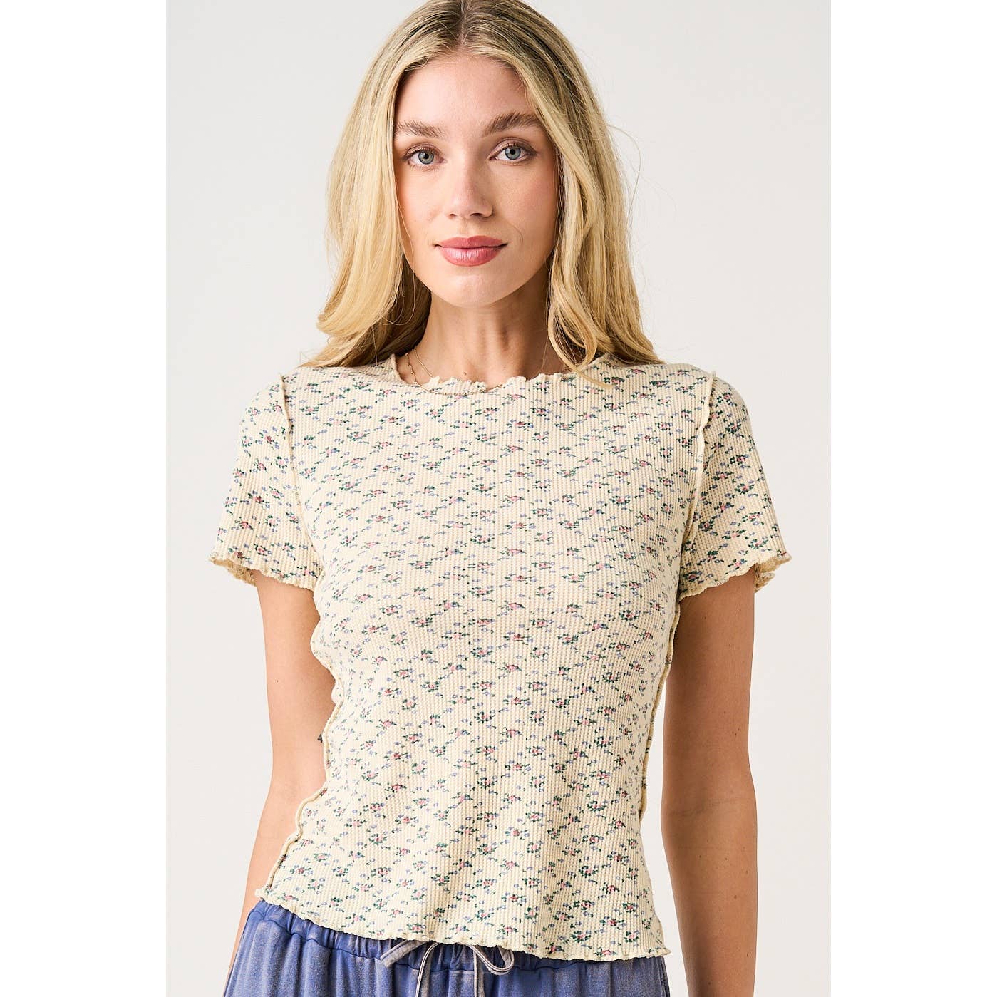 Strawberries & Cream Floral Waffle Baby Tee
