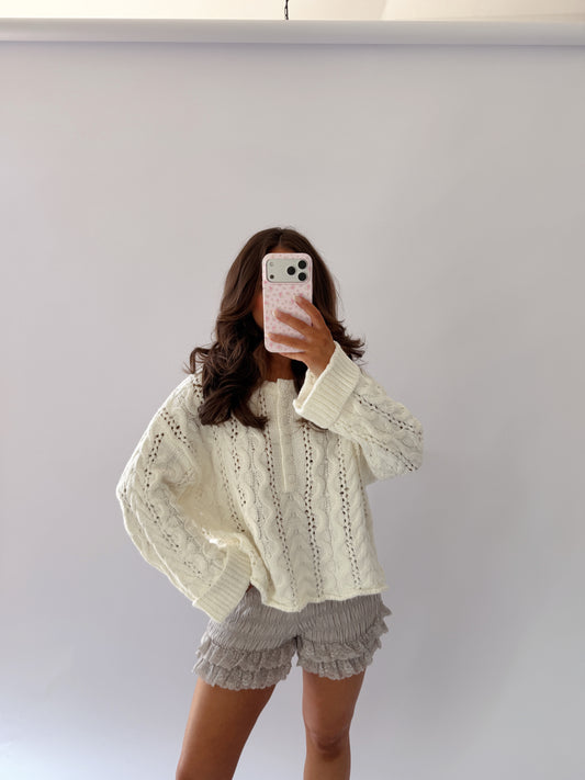 Boho Smocked Lace Ruffle Shorts (Grey)