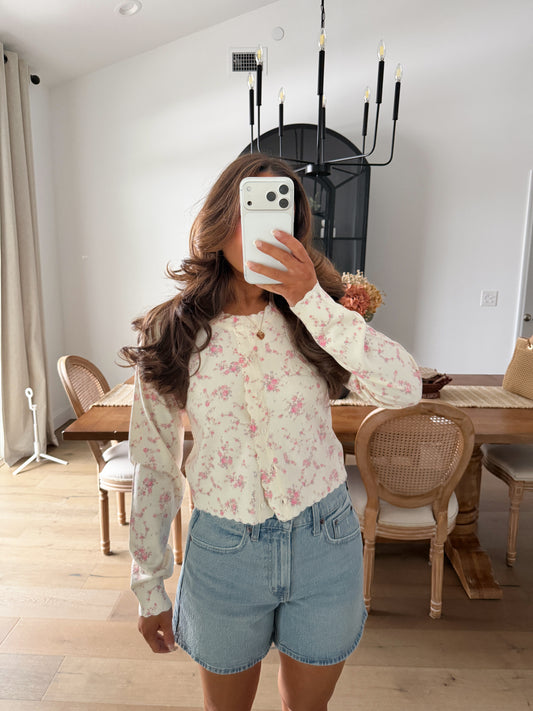 Powder Pink Floral Cardigan