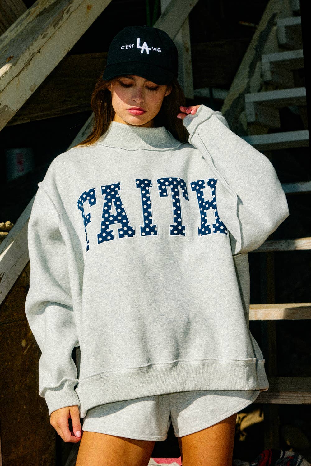 FAITH Embroidered Polka-Dot Mock Neck Sweatshirt PRE ORDER APRIL ADDED FOR SMALL