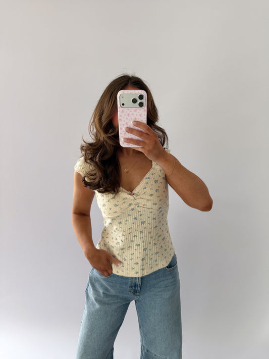 Main Street Morning Floral Tank ( Cream Rose)