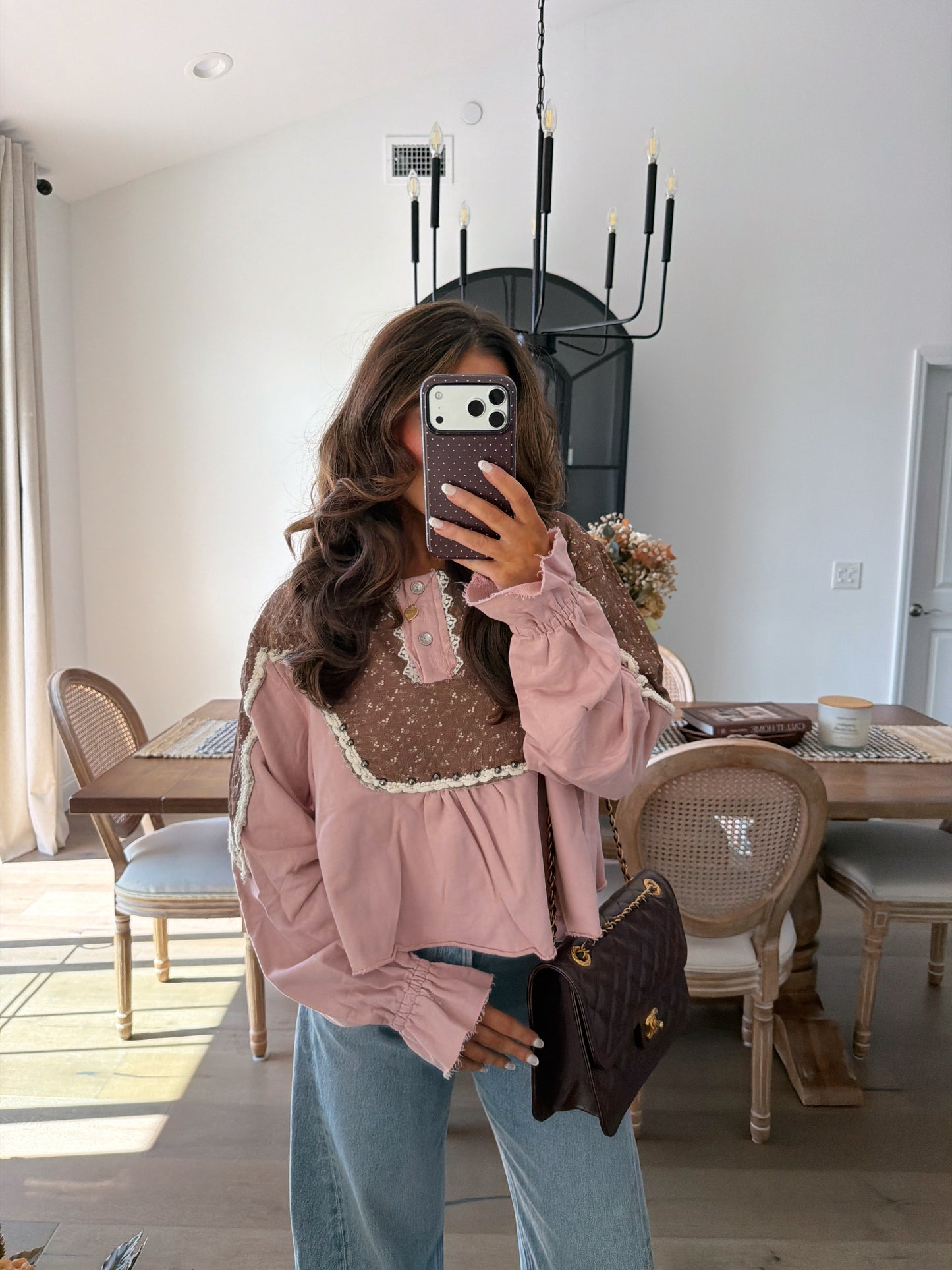 Strawberry Mocha Ditzy Floral Top