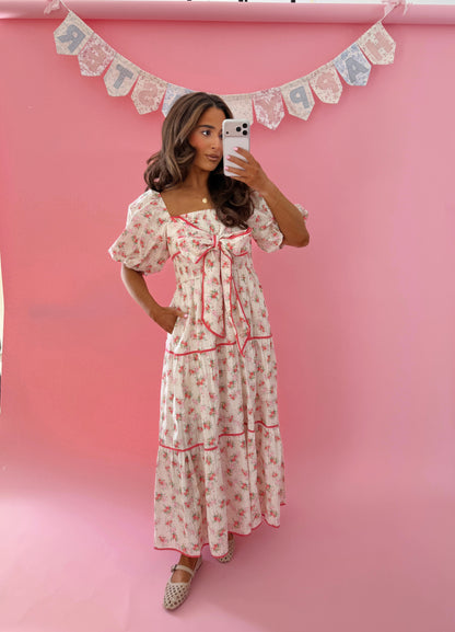 Bunny Bow Midi Dress Vintage Floral