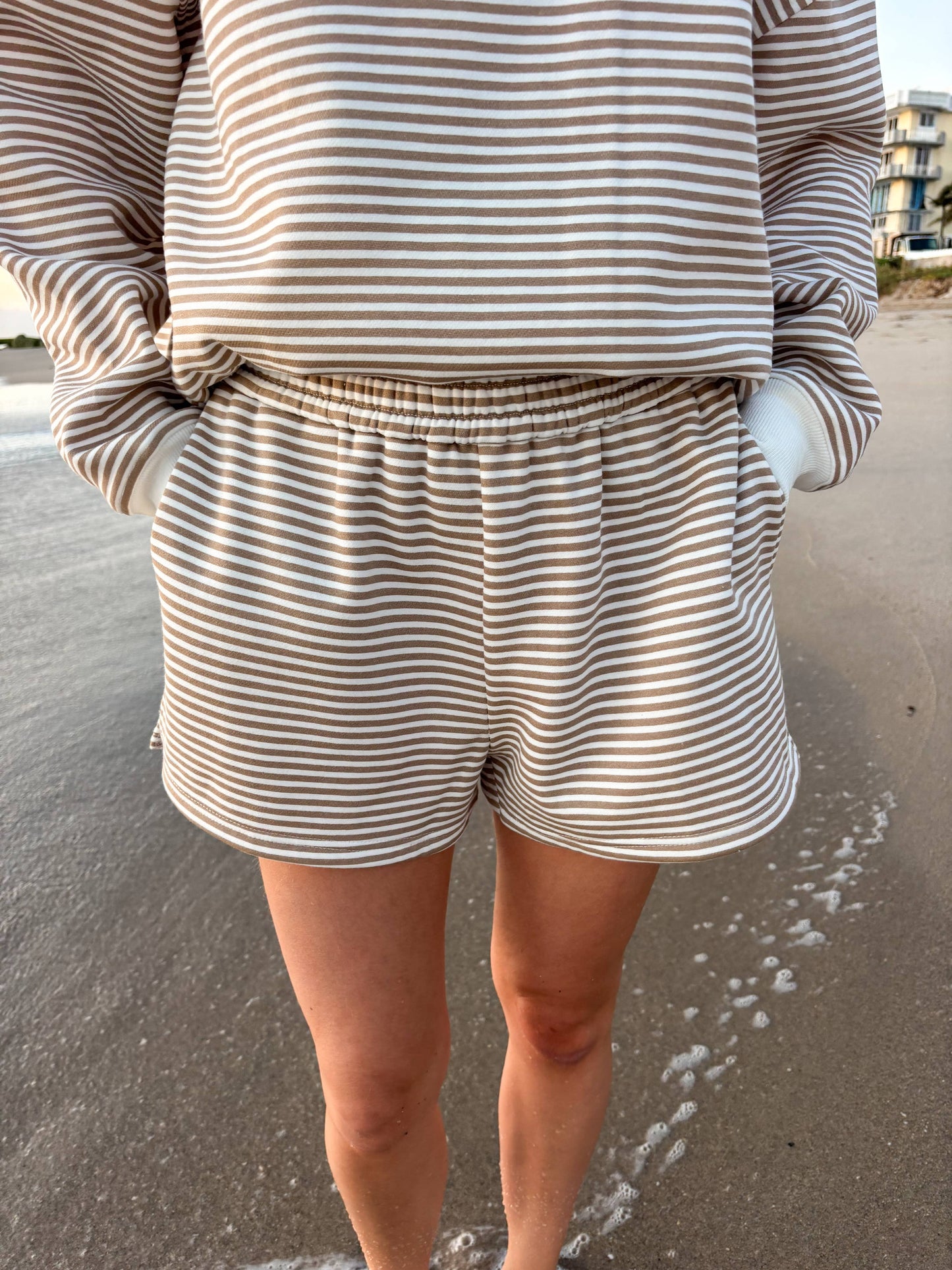 Brown and White Big Striped Shorts new