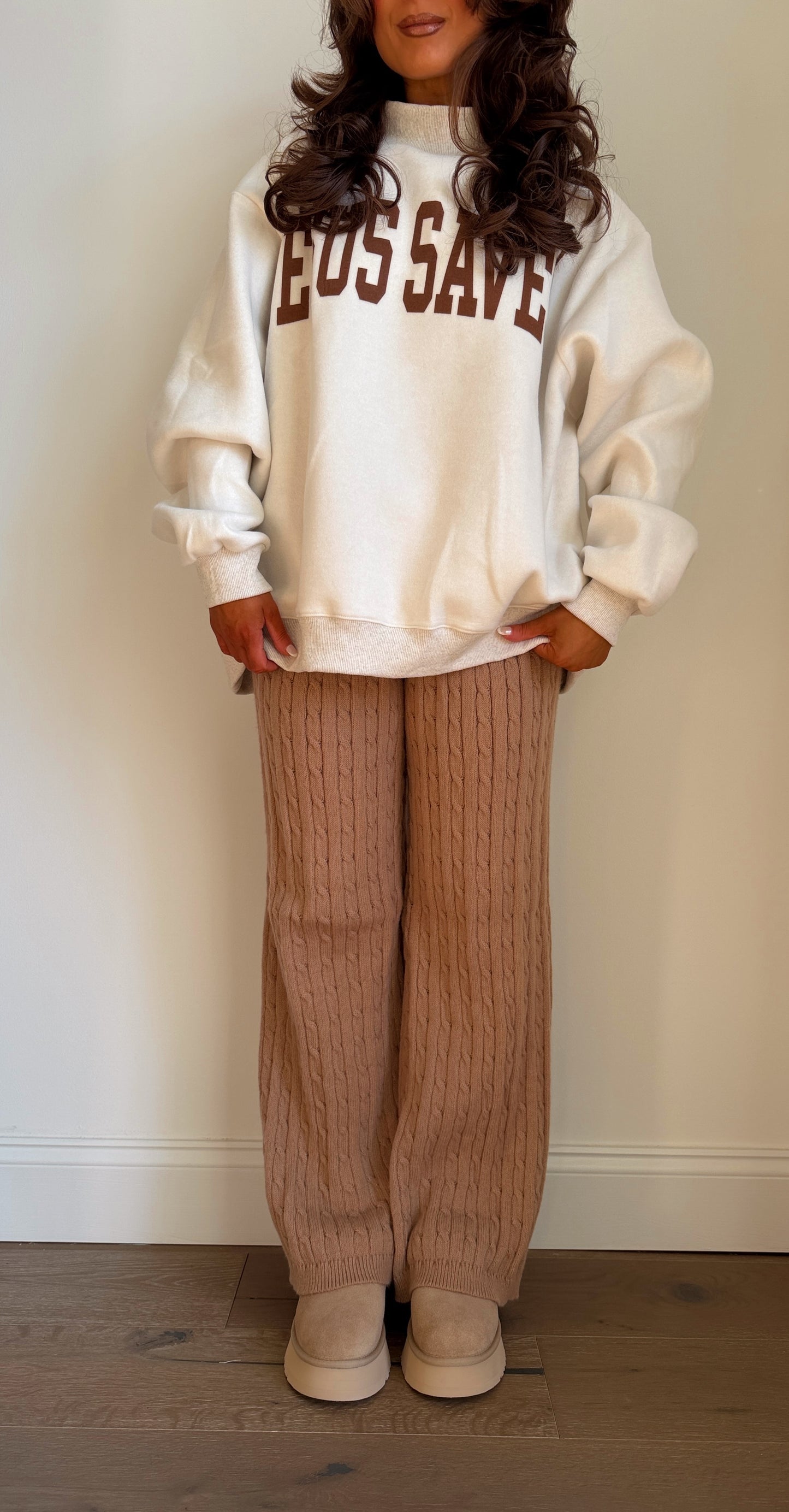 Cozy Cabin Cable Knit Wide-Leg Sweater Pants