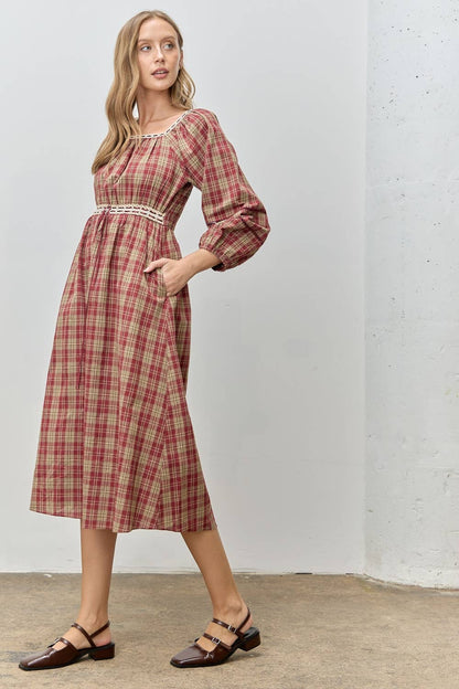 Cranberry & Merry Plaid Midi Dress