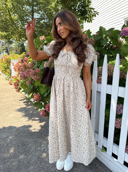 Cinnamon Hazelnut Puff Sleeve Midi Dress (pre-order now added Sep 1st)