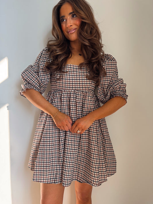 Brown Sugar Gingham Puff Sleeve Dress (pre order added for September 30)
