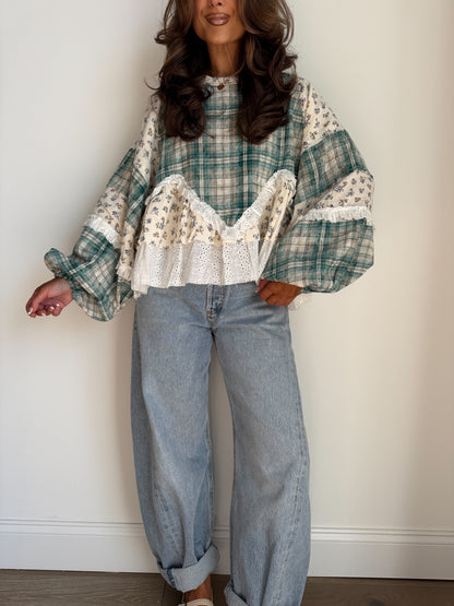 Willow Patch Plaid Ruffle Top with Balloon Sleeves PRE ORDER ADDED