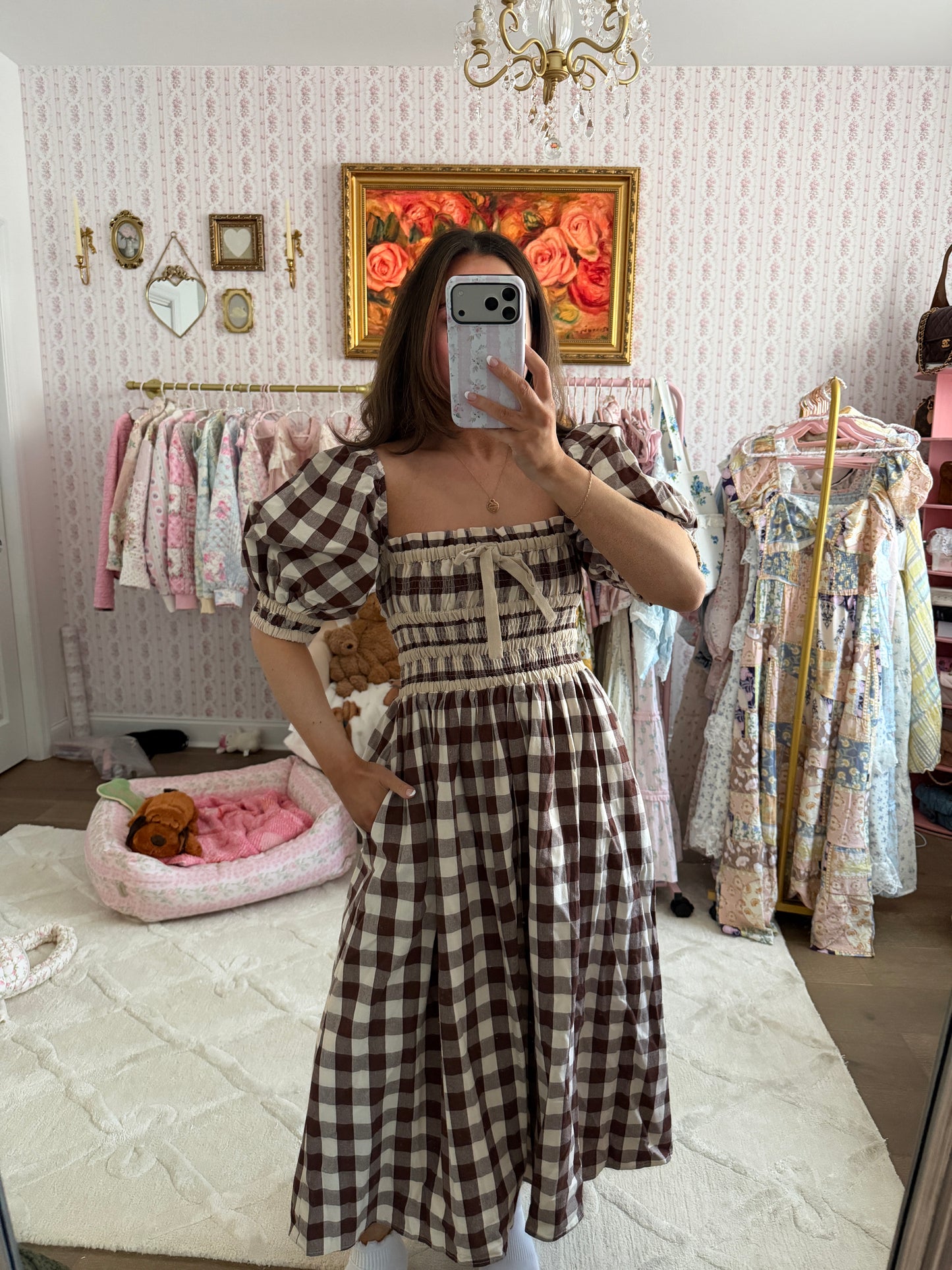 Brown gingham Xs midi dress